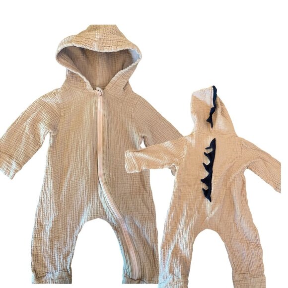 Crinkled Cotton Dino Romper Toddler 18-24m Lavender Zip Up Hooded 1-pc. (EU‎ 90) - Picture 1 of 12